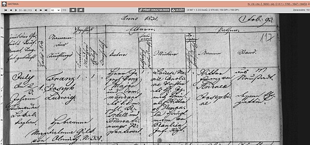 Dne 2.7.1831 narozen Franz Josef Ludvik, syn Josefa Panze, Hej��n �.1