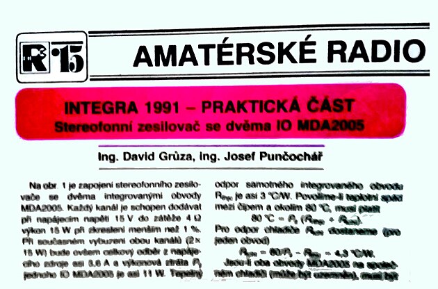 stereofonní zesilovač se dvěma integrovanými obvody IO MDA2005