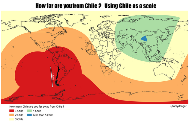 Jak daleko jste od Chile v jednotce Chile