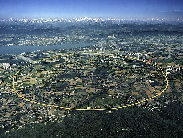 Zde vidme, jak velk je urychlova v CERNu.