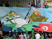 Protiislámský transparent fanouk FK Jablonec.