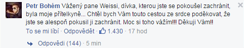 Ptel zesnul dvky dkoval Weissovi za snahu pomoci.