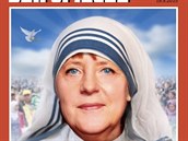 Kancléka Angela Merkelová jako Matka Tereza nebo-li Matka Angela.
