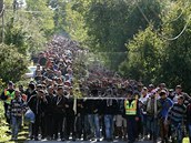 Stovky uprchlík na cest do Rakouska.