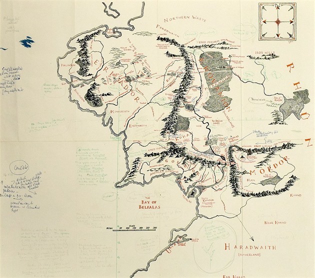 Nala se mapa Stedozem s run psanmi poznmkami J. R. R. Tolkiena.