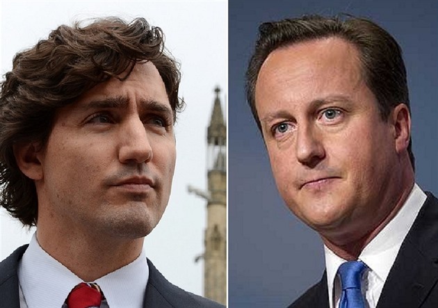 Justin Trudeau a David Cameron