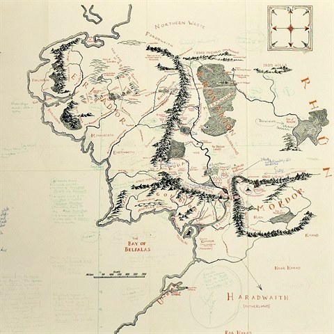 Nala se mapa Stedozem s run psanmi poznmkami J. R. R. Tolkiena.