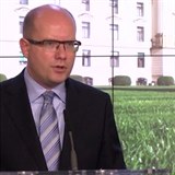 Premir Bohuslav Sobotka na tiskov konferenci po jednn Bezpenostn rady sttu.