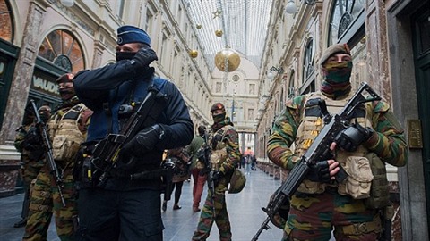 I pes den hlídá ulice Bruselu mnoho policist a voják.