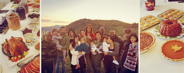 Poetná rodina Kardashianových a Jennerových byla na Den díkvzdání pohromad.