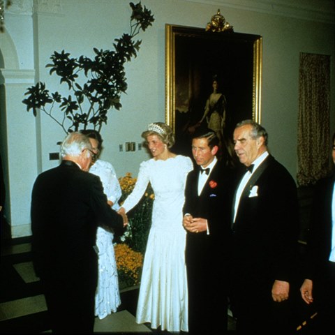 Diana a princ Charles na oficiln nvtv Washingtonu v roce 1985.
