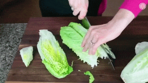 Hlávkový salát nejjednodušeji nakrájíte tak, že ho naříznete nejprve podélně.