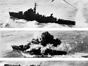 Americká stíhaka potopila japonskou lo u ínského pobeí v dubnu 1945.