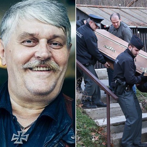Rakev s ostatky Ivana Jonka nakldaj pracovnci pohebn sluby a policist...