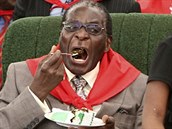 Mugabe si z plna hrdla uíval dort a drahého jídla zatímco velká ást obyvatel...