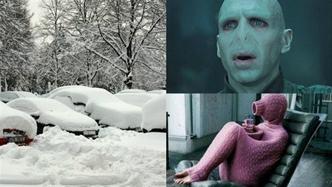Lord Voldemort se diví, e v zim padá sníh.