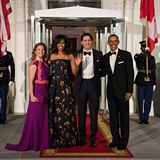 Justin Trudeau s manželkou Sophii Gregoire na návštěvě v Bílém domě u Michelle...