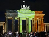 Braniborská brána v Berlín, nasvícená belgickými národními barvami.