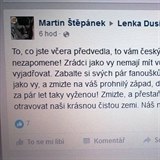 Nechutn vzkazy na facebooku Lenky Dusilov.