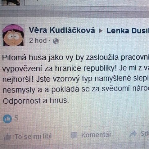 Nechutn vzkazy na facebooku Lenky Dusilov.