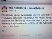 Nechutné vzkazy na facebooku Lenky Dusilové.