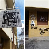 Fašističtí vandalové posprejovaili i tetovací salon.