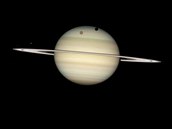 Vzácný moment - fotografie zachytila stín msíce Saturnu.