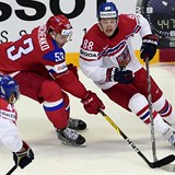 David Pastrňák v úvodním utkání šampionátu proti Rusku.