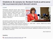 Chalánková zveejnila seznam píjemc penz z norských fond. Vyjádením, e...