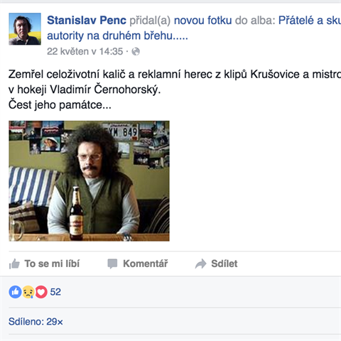 Stanislav Penc zavzpomnal na svho kamarda.