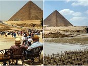 Pyramidy v Gíze vloni a letos.