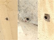 Díry po kulkách jsou ve stnách vude v blízkém okolí.