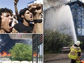 V nmeckém Düsseldorfu vera hasii zasahovali u poáru uprchlického tábora na...