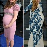 Isla Fisher, vlevo pi prvnm thotenstv a vpravo bhem druhho. U druhch,...