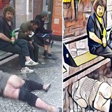 Z nechutn fotky opilch bezdomovc z nich jeden pebral natolik, e na zemi...