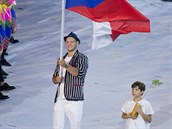 Luká Krpálek, eský vlajkono, pi zahajovacím ceremoniálu olympiády v Riu.