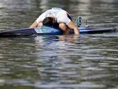 Po dojezdu do cíle olympijského závodu byl Josef Dostál naprosto vyízený.