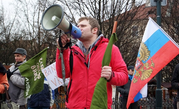 Michal Ulvr na demonstraci.