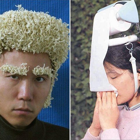 Japonsko je zem vynlez: stylov paruka z instantnch nudl nebo toalek na...