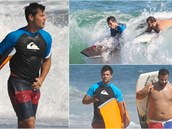 Alfa samec Taylor Lautner se pedvedl na surfu.  Vedle oplácaného kamaráda...