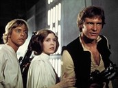 Ústední trio staré trilogie: Marka Hamill jako Luke, Carrie Fisher jako Leia...