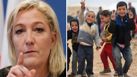 Kandidátka na francouzskou prezidentku Marine Le Penová piostuje v...