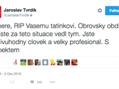 Tweet Jaroslava Tvrdíka po zápase ve Zlín.