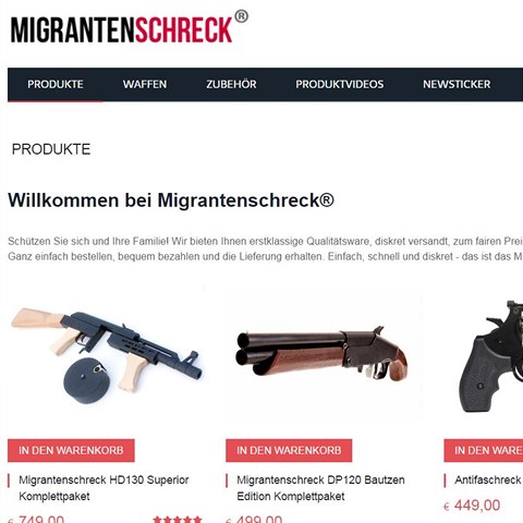 Internetov obchod Migrantenschreck (Strach z migrant) nabz pozen zbran...