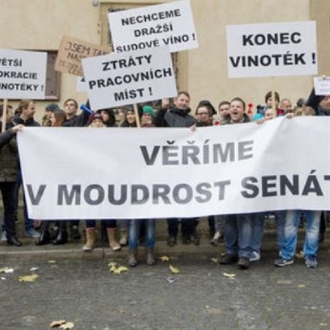 Majitel vinotk protestovali v Praze na Malostranskm nmst.