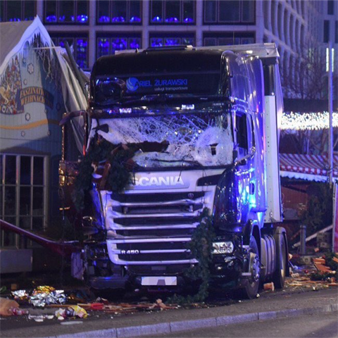 Kamion použitý při útoku v Berlíně.