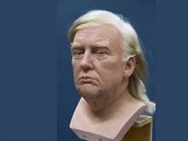 Voskový Trump si chvíli uije dlouhé hívy. Vlasy mu následn budou zastieny...