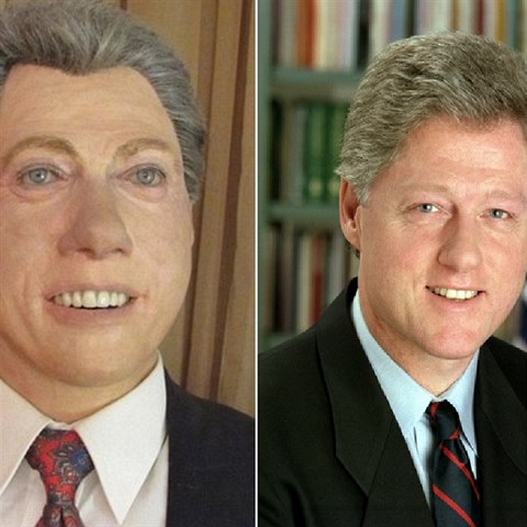 Bill Clinton podle autora jeho figurny nejspe trp mikrocefalismem a demenc.
