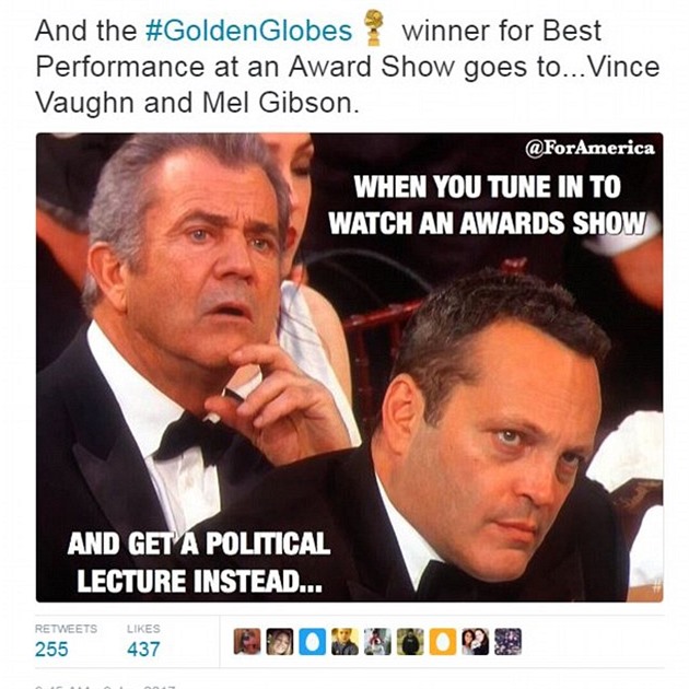 Mel Gibson na pedávání cen Zlatý Globus.