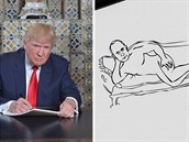 Donald Trump ve skutenosti nepíe, ale kreslí Vladimíra Putina jako jednu  z...